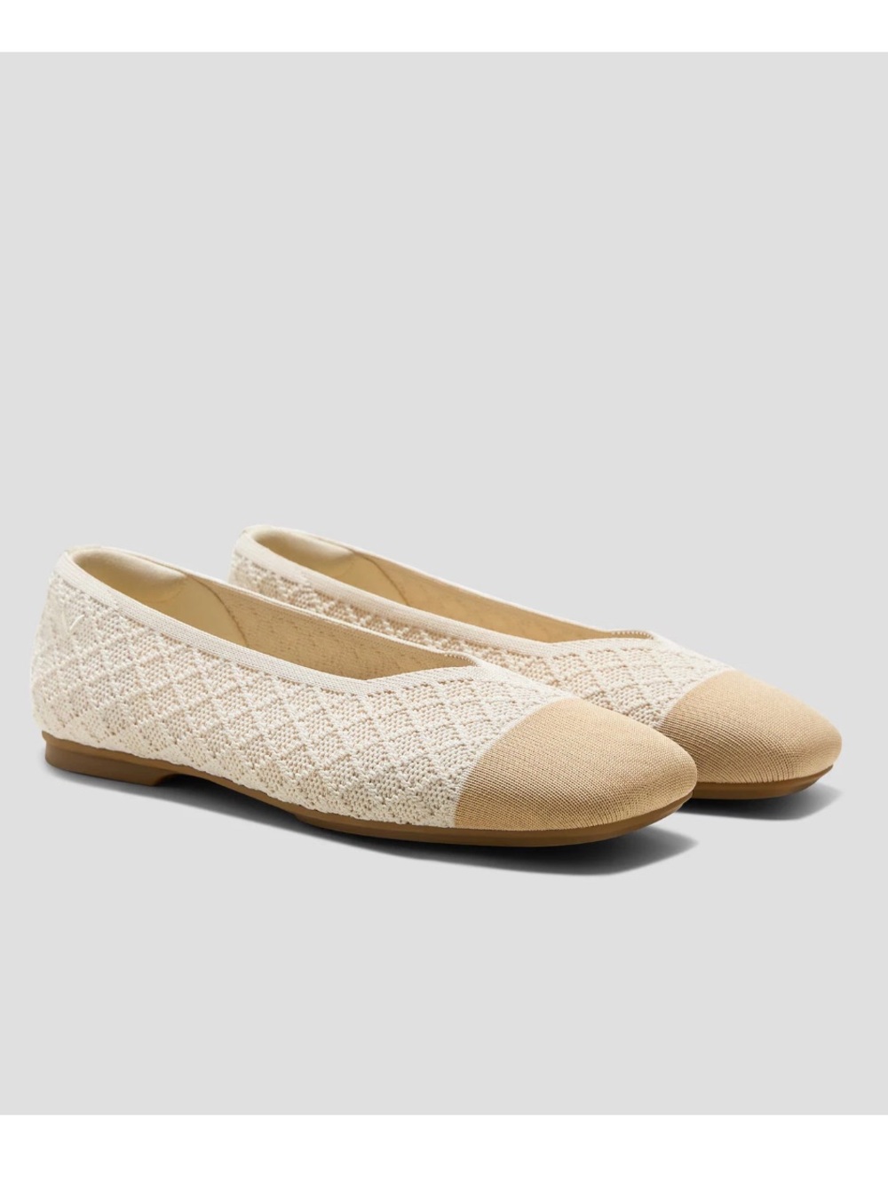 Flats Cream Knit Cap-Toe Ballet Flats